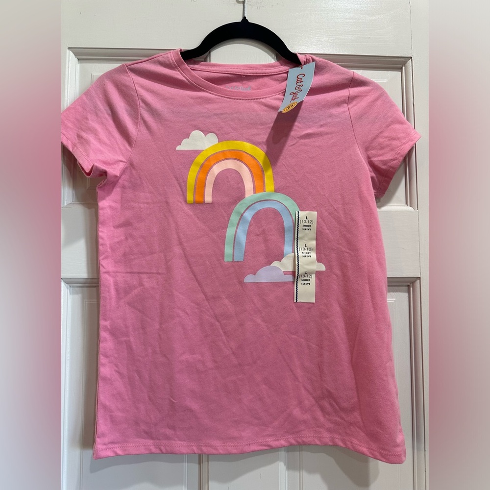Cat & Jack Girls Large 10/12 Rainbow Short Sleeve Graphic T-Shirt in Pink NEW